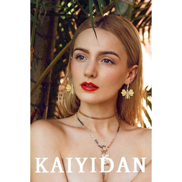 Gold Bee Shaped Boho Dangle Statement Vintage Cute Long Earring for Women - Picture 8 of 9